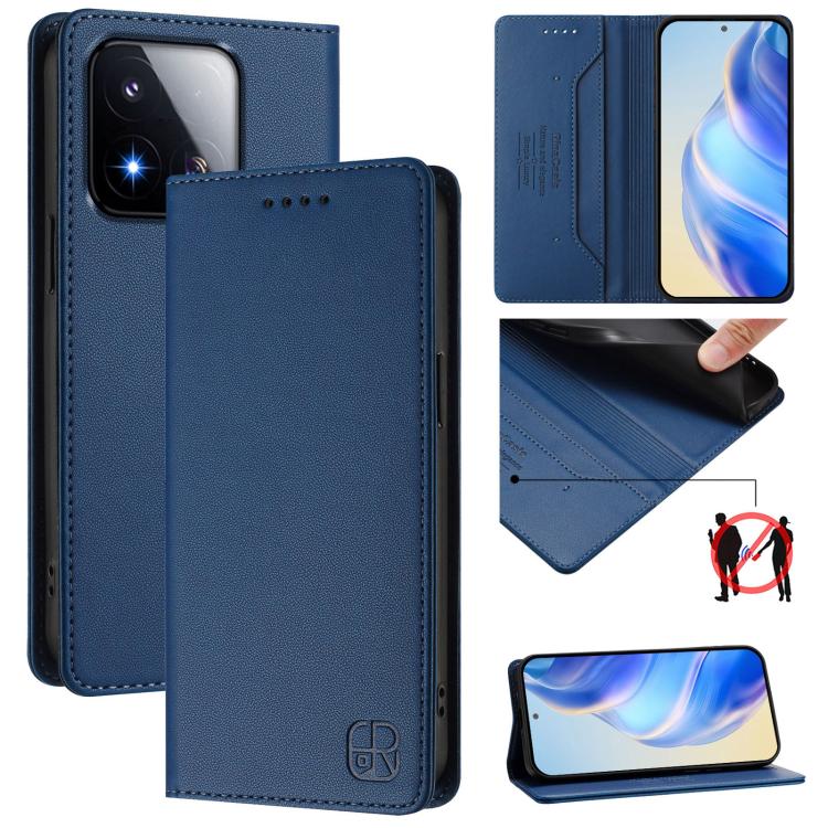 RC01 Dual-Folded Magnetic Suction RFID Leather Phone Case, For Xiaomi 17 Max 5G, For Xiaomi 17T Pro 5G, For Xiaomi Poco M7 4G 169mm