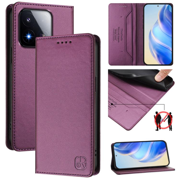 RC01 Dual-Folded Magnetic Suction RFID Leather Phone Case, For Xiaomi 17 Max 5G, For Xiaomi 17T Pro 5G, For Xiaomi Poco M7 4G 169mm