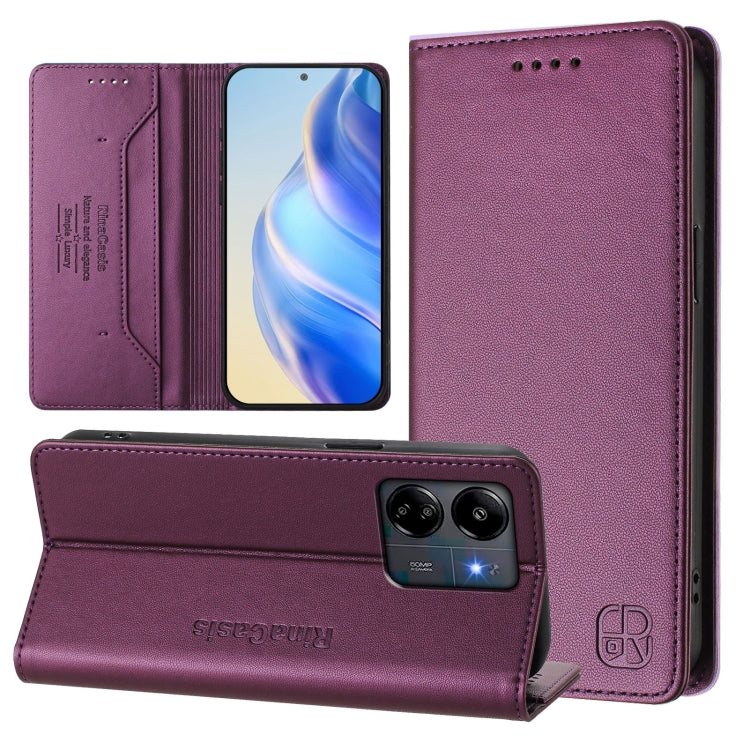 RC01 Dual-Folded Magnetic Suction RFID Leather Phone Case, For Redmi Note 13 4G Global, For Redmi 13C 5G / 4G Global, For Redmi Note 13 5G Global