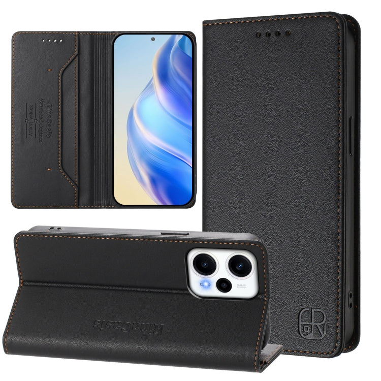 RC01 Dual-Folded Magnetic Suction RFID Leather Phone Case, For Redmi Note 11T Pro+ / Note 12T Pro / K50i, For Redmi Note 12 Turbo 5G / Xiaomi Poco F5, For Redmi Note 11 / 11S / 12S 4G Global