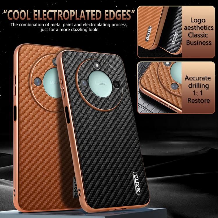 For Honor X60 AZNS Electroplated Edge Carbon Fiber Texture Phone Case(Black)