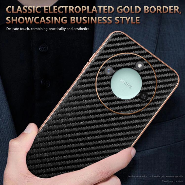 For Honor X60 AZNS Electroplated Edge Carbon Fiber Texture Phone Case(Brown)