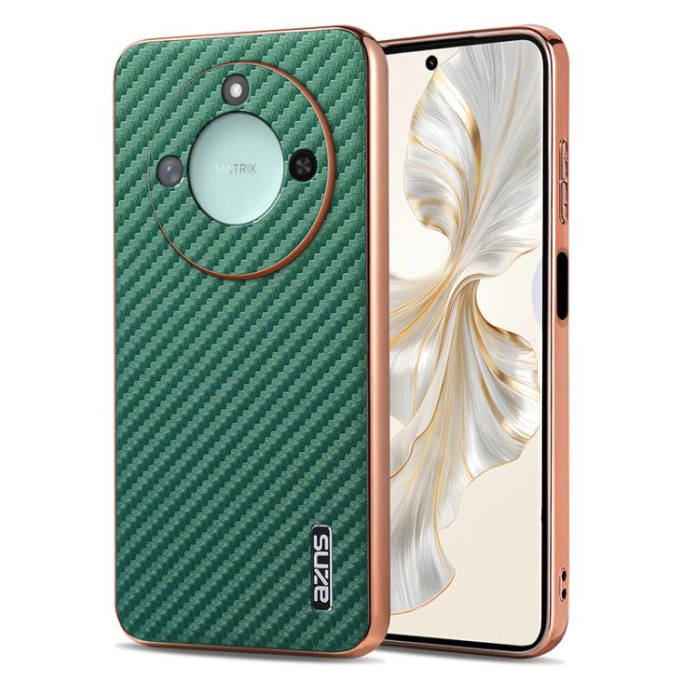 For Honor X60 AZNS Electroplated Edge Carbon Fiber Texture Phone Case(Green)