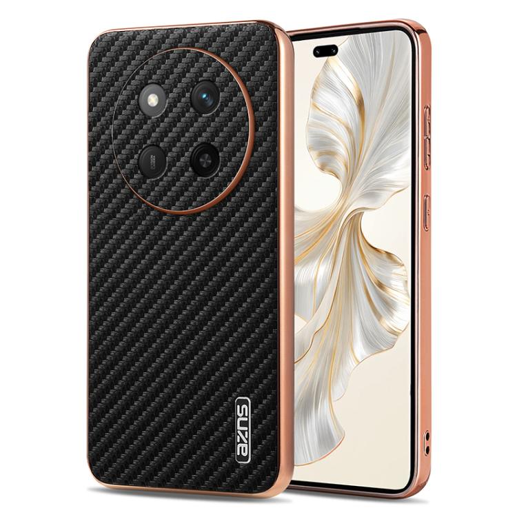 For Honor X60 Pro AZNS Electroplated Edge Carbon Fiber Texture Phone Case(Black)