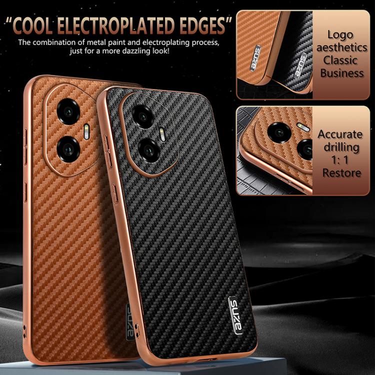 For Honor 300 AZNS Electroplated Edge Carbon Fiber Texture Phone Case(Green)