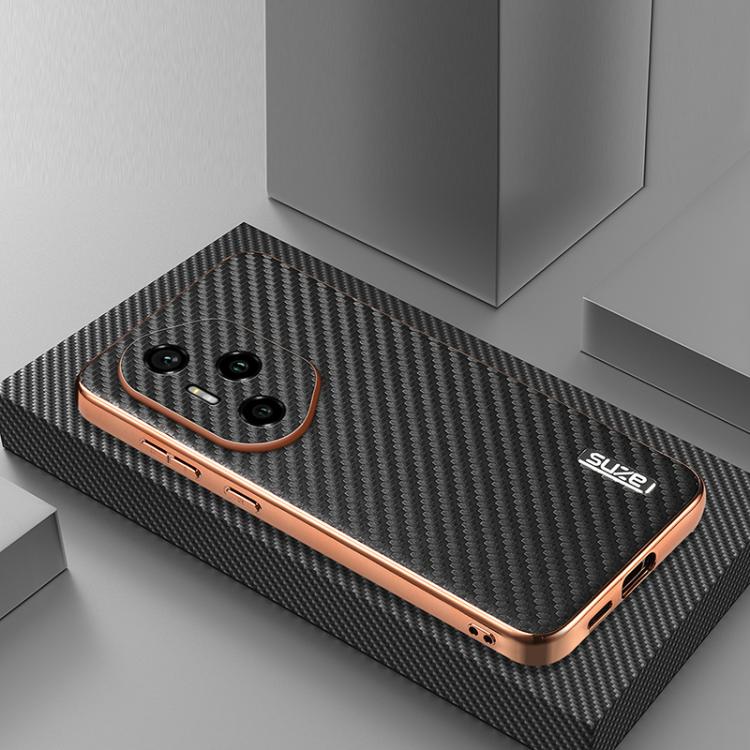 For Honor 300 Pro AZNS Electroplated Edge Carbon Fiber Texture Phone Case(Black)