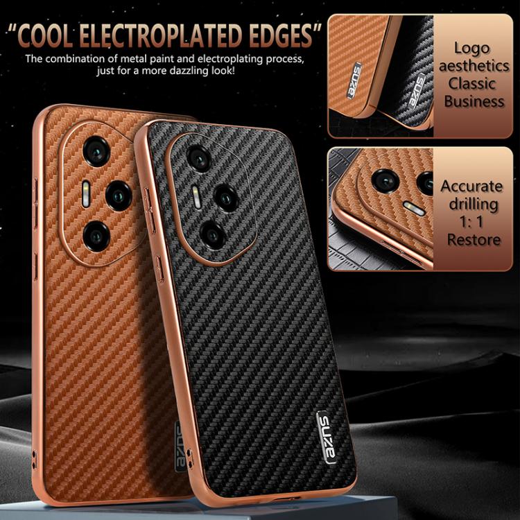 For Honor 300 Pro AZNS Electroplated Edge Carbon Fiber Texture Phone Case(Brown)
