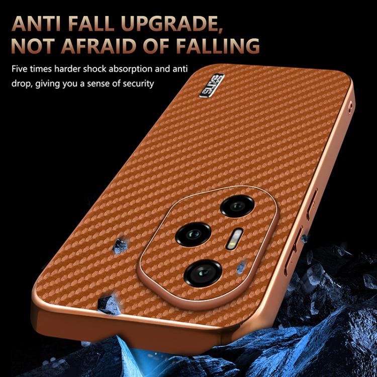 For Honor 300 Pro AZNS Electroplated Edge Carbon Fiber Texture Phone Case(Brown)
