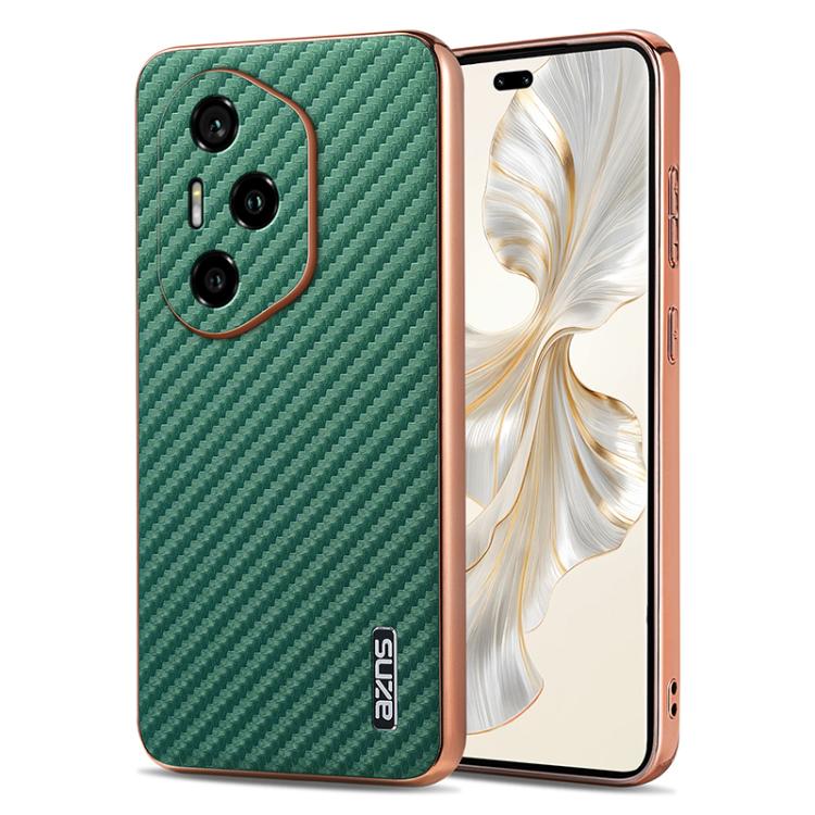 For Honor 300 Pro AZNS Electroplated Edge Carbon Fiber Texture Phone Case(Green)