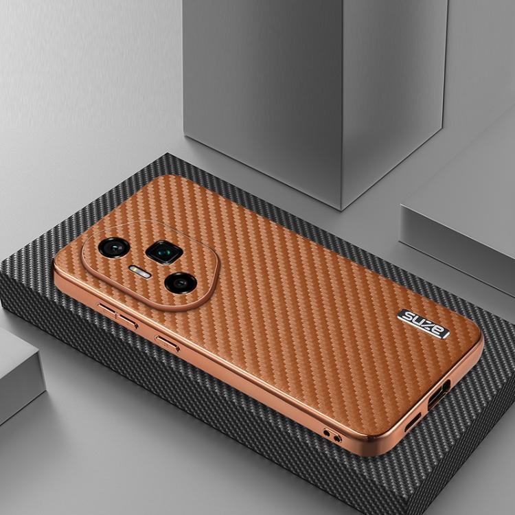 For Honor 300 Ultra AZNS Electroplated Edge Carbon Fiber Texture Phone Case(Brown)