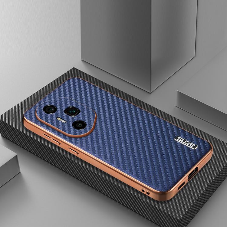 For Honor 300 Ultra AZNS Electroplated Edge Carbon Fiber Texture Phone Case(Blue)