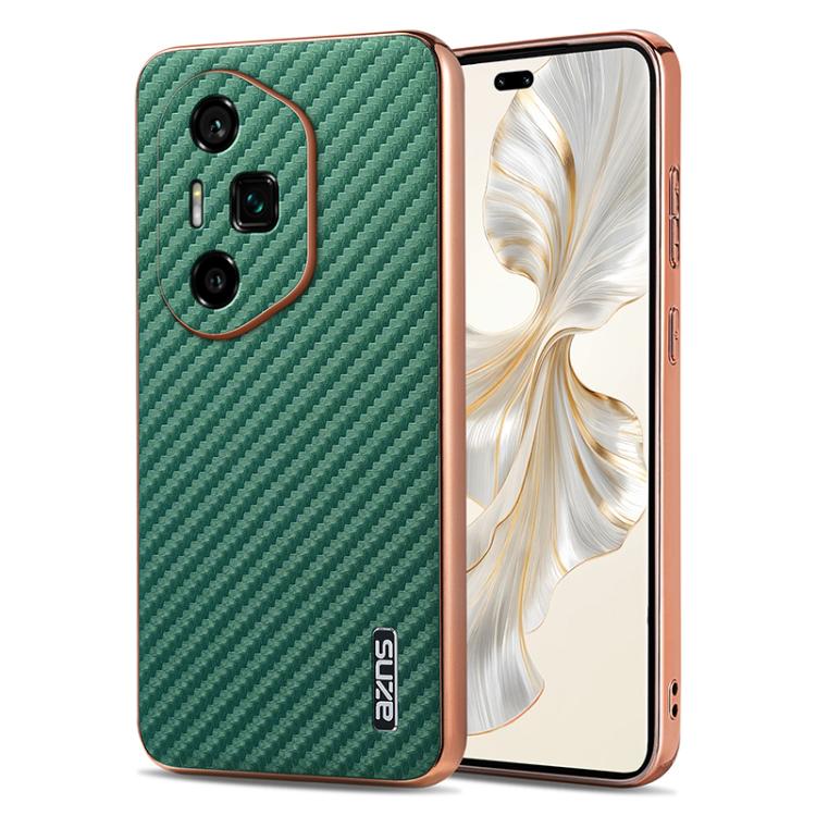 For Honor 300 Ultra AZNS Electroplated Edge Carbon Fiber Texture Phone Case(Green)