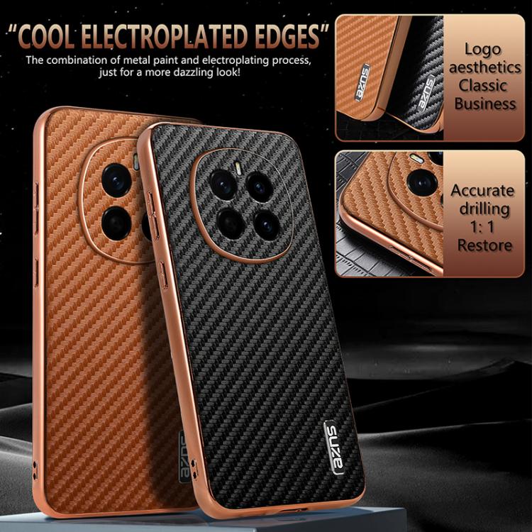 For Honor Magic7 AZNS Electroplated Edge Carbon Fiber Texture Phone Case(Brown)