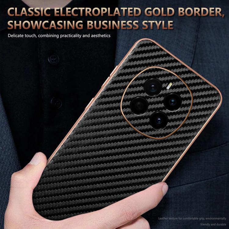 For Honor Magic7 AZNS Electroplated Edge Carbon Fiber Texture Phone Case(Brown)