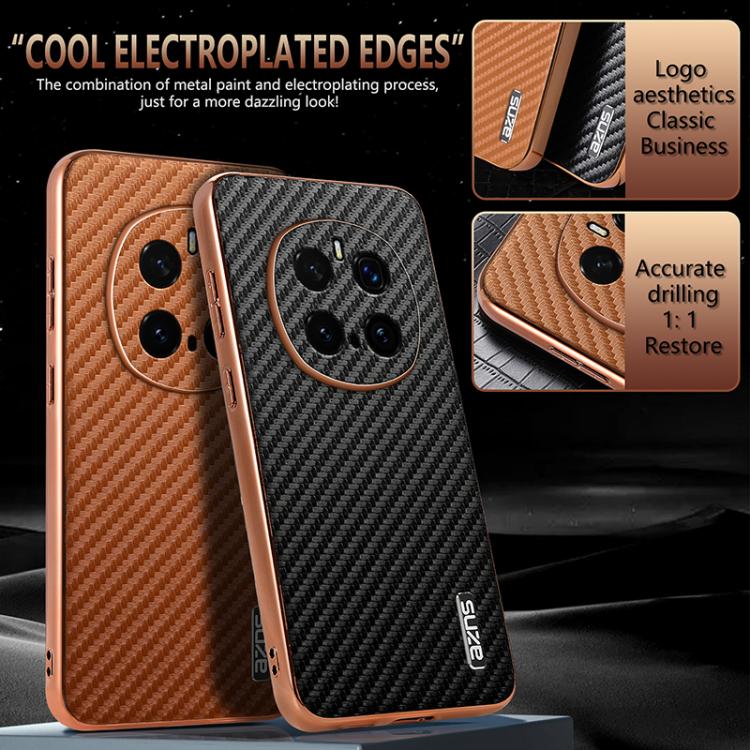 For Honor Magic7 Pro AZNS Electroplated Edge Carbon Fiber Texture Phone Case(Brown)