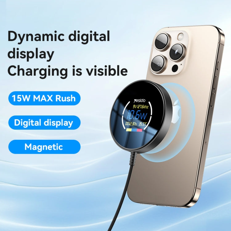 Yesido DS28 15W Smart Digital Display Magnetic Wireless Charger, Length:1.2m(Black)