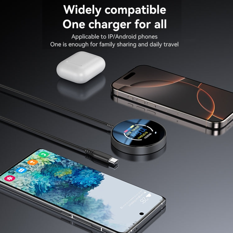 Yesido DS28 15W Smart Digital Display Magnetic Wireless Charger, Length:1.2m(Black)
