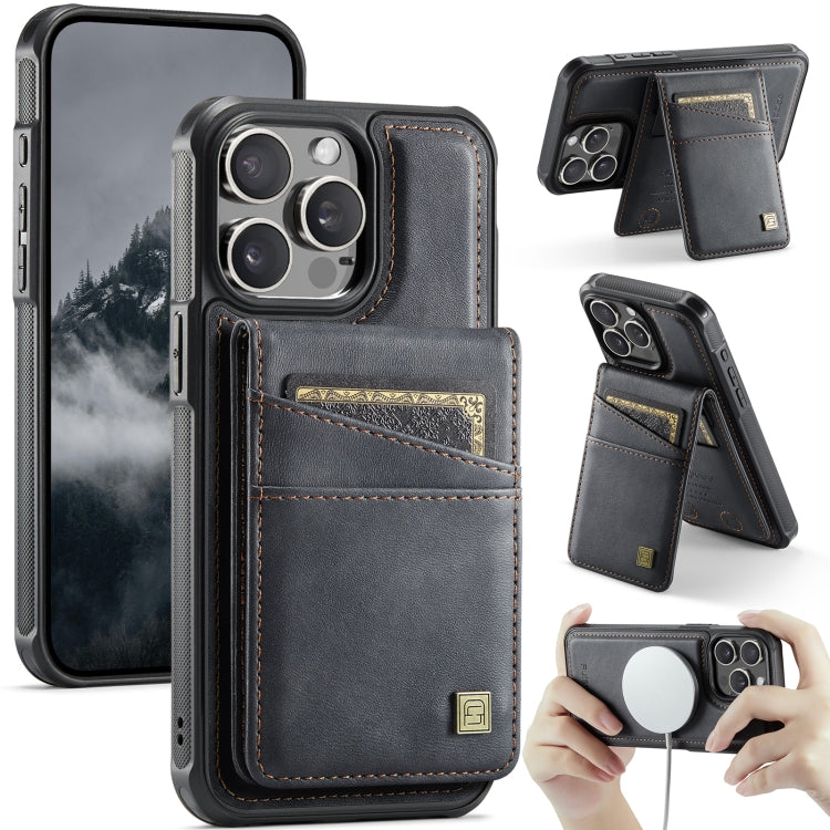 For iPhone 15 Pro Max AutSpace A12 MagSafe Magnetic RFID Card Bag Phone Case(Black)