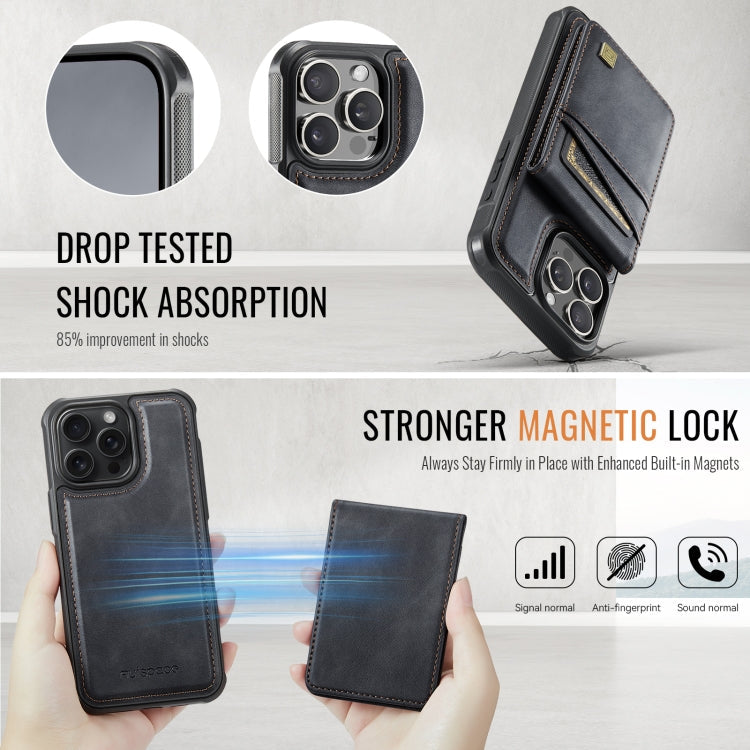 For iPhone 15 Pro Max AutSpace A12 MagSafe Magnetic RFID Card Bag Phone Case(Black)
