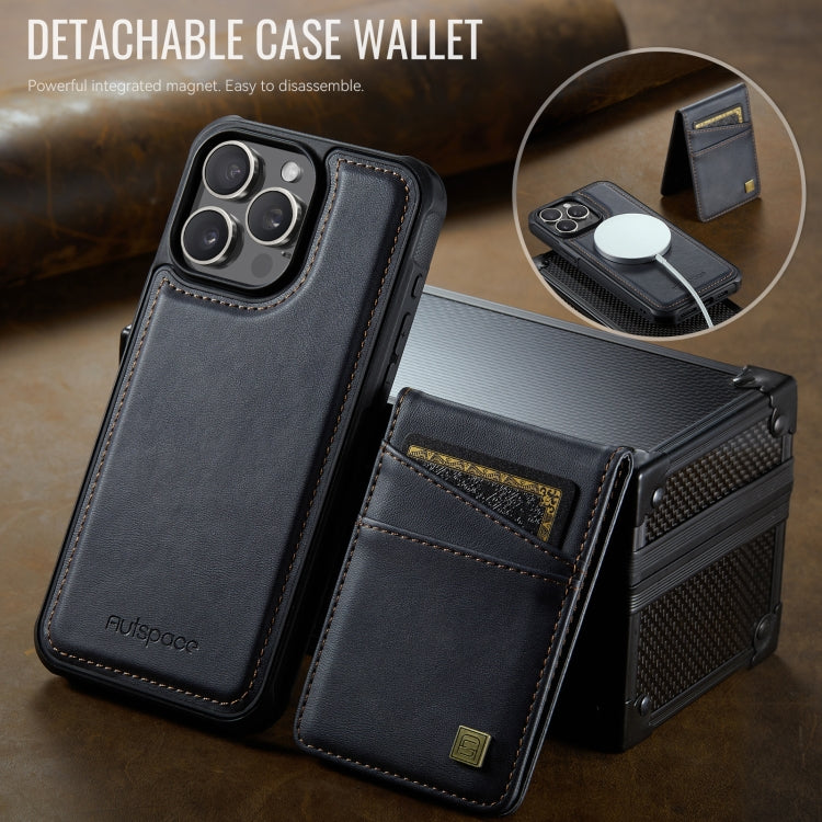 For iPhone 15 Pro Max AutSpace A12 MagSafe Magnetic RFID Card Bag Phone Case(Black)