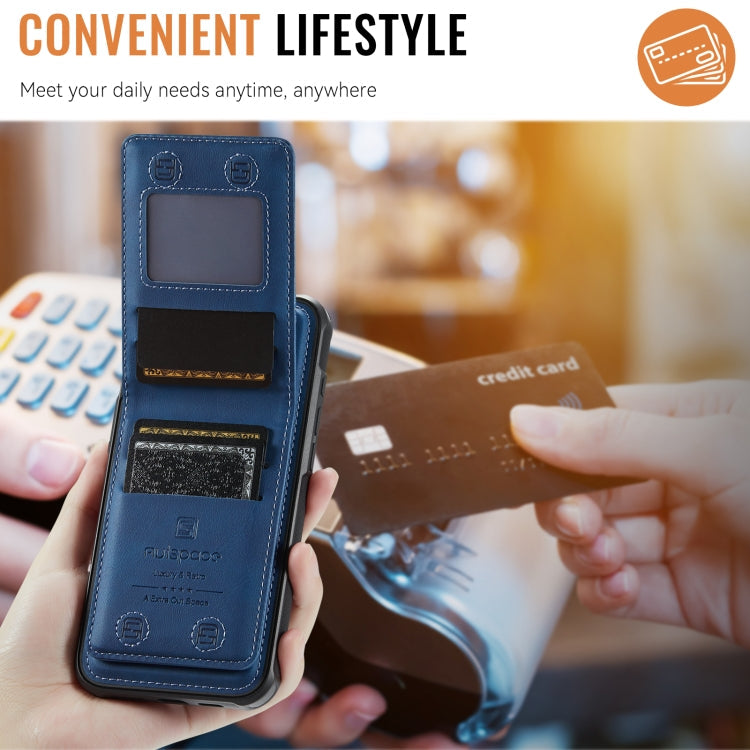 For iPhone 15 Pro AutSpace A12 MagSafe Magnetic RFID Card Bag Phone Case(Blue)