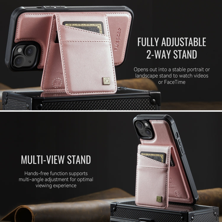 For iPhone 15 Plus AutSpace A12 MagSafe Magnetic RFID Card Bag Phone Case(Rose Gold)