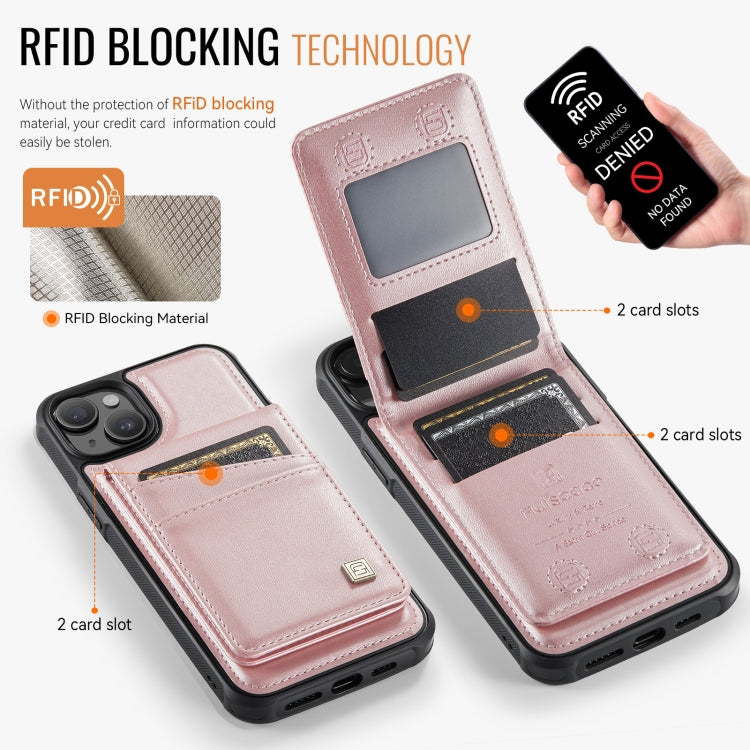 For iPhone 15 AutSpace A12 MagSafe Magnetic RFID Card Bag Phone Case(Rose Gold)