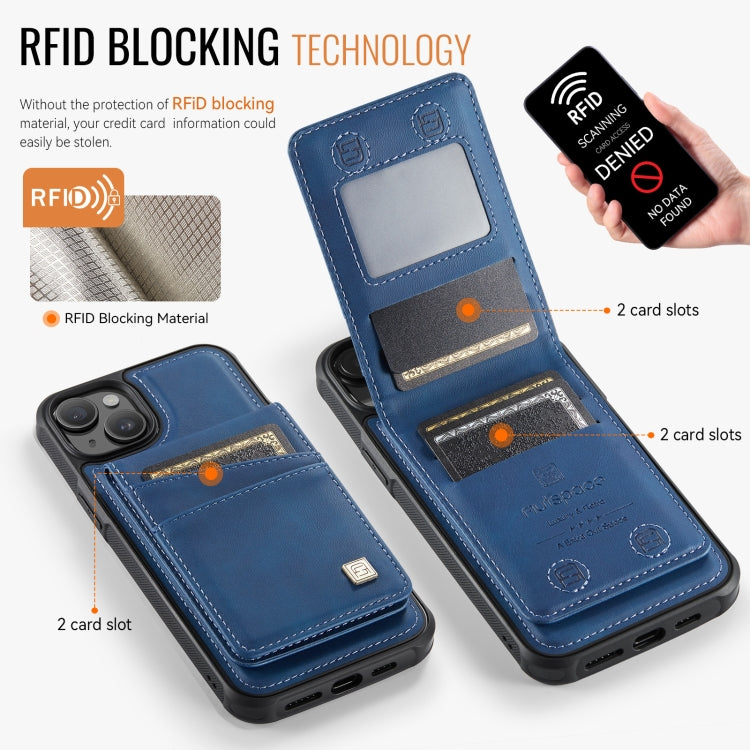 For iPhone 15 AutSpace A12 MagSafe Magnetic RFID Card Bag Phone Case(Blue)
