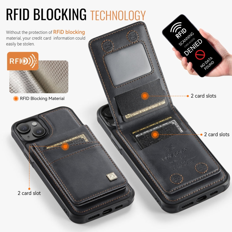 For iPhone 15 AutSpace A12 MagSafe Magnetic RFID Card Bag Phone Case(Black)