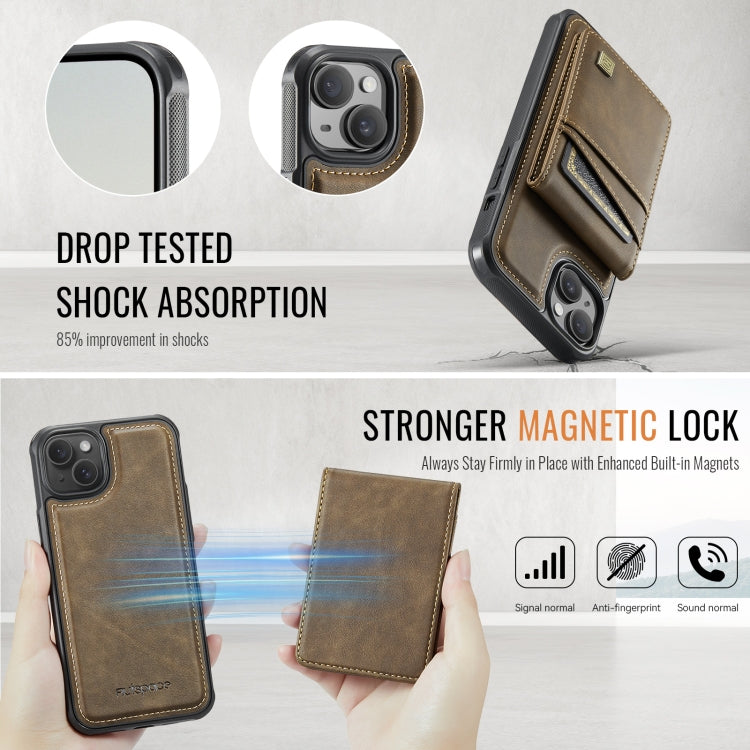 For iPhone 14 AutSpace A12 MagSafe Magnetic RFID Card Bag Phone Case(Coffee)
