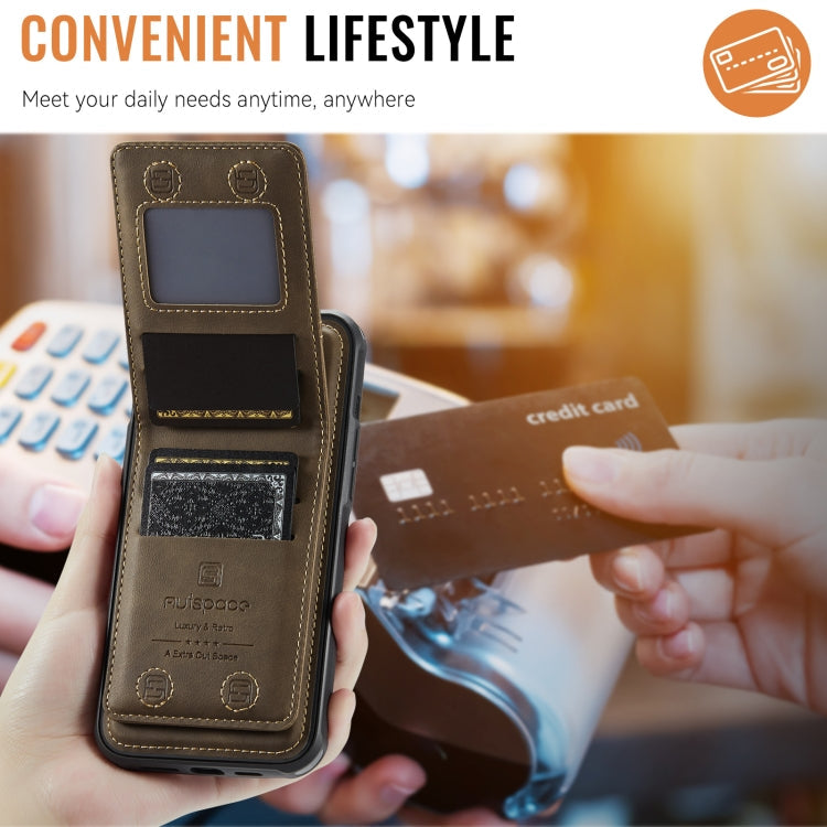 For iPhone 14 AutSpace A12 MagSafe Magnetic RFID Card Bag Phone Case(Coffee)