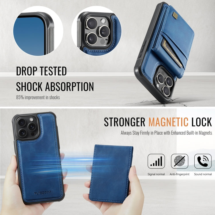 For iPhone 14 Pro AutSpace A12 MagSafe Magnetic RFID Card Bag Phone Case(Blue)