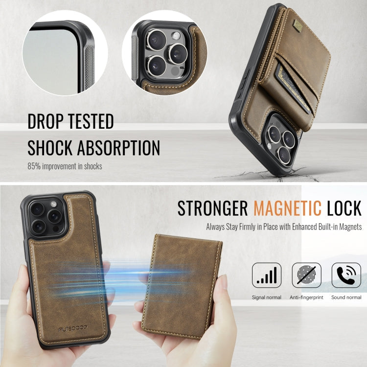 For iPhone 14 Pro Max AutSpace A12 MagSafe Magnetic RFID Card Bag Phone Case(Coffee)