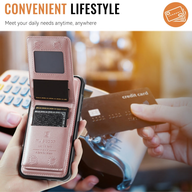 For iPhone 13 Pro AutSpace A12 MagSafe Magnetic RFID Card Bag Phone Case(Rose Gold)