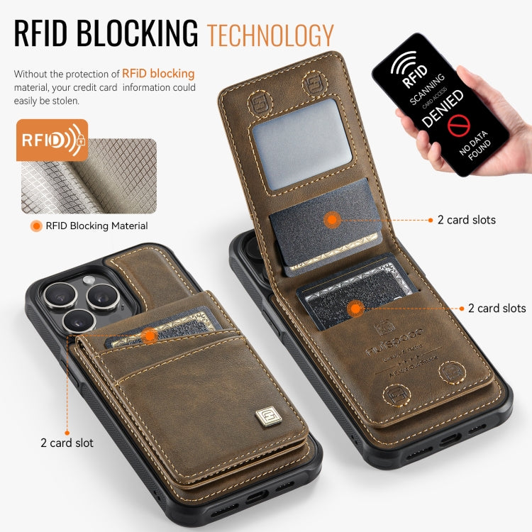 For iPhone 13 Pro AutSpace A12 MagSafe Magnetic RFID Card Bag Phone Case(Coffee)
