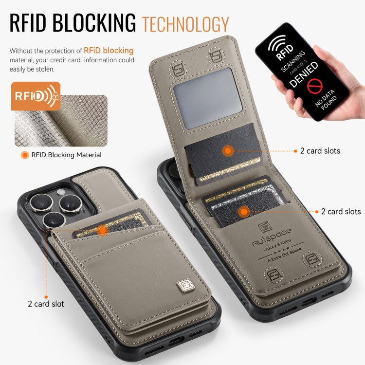 For iPhone 13 Pro AutSpace A12 MagSafe Magnetic RFID Card Bag Phone Case(Khaki)