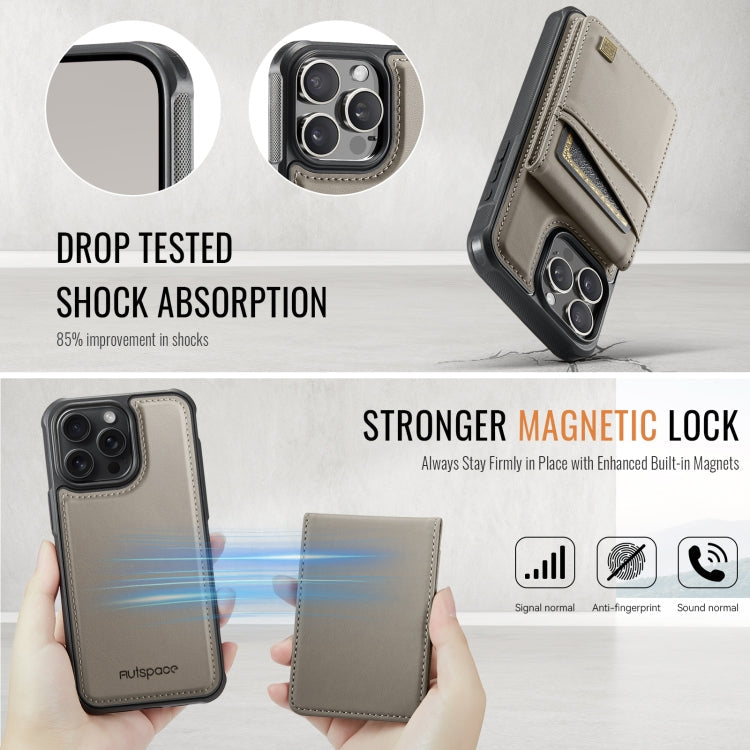 For iPhone 13 Pro AutSpace A12 MagSafe Magnetic RFID Card Bag Phone Case(Khaki)