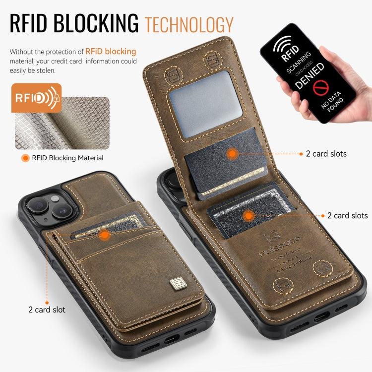 For iPhone 13 AutSpace A12 MagSafe Magnetic RFID Card Bag Phone Case(Coffee)