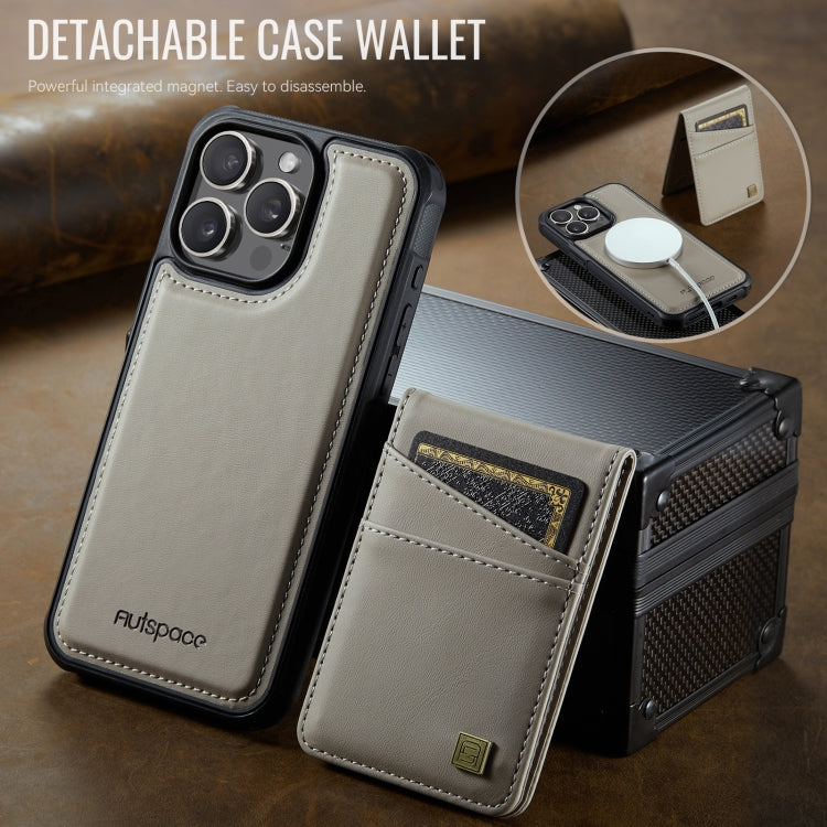 For iPhone 12 / 12 Pro AutSpace A12 MagSafe Magnetic RFID Card Bag Phone Case(Khaki)