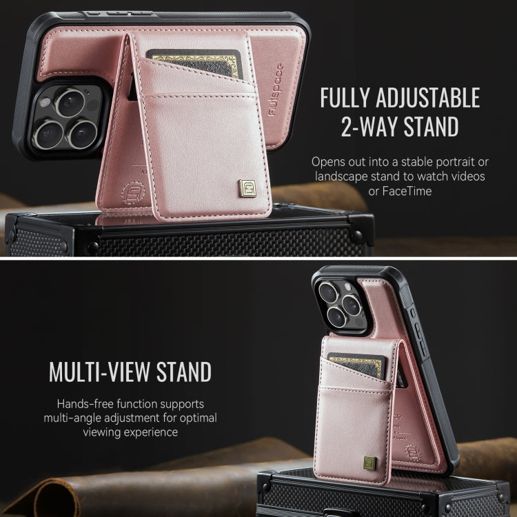 For iPhone 12 Pro Max AutSpace A12 MagSafe Magnetic RFID Card Bag Phone Case(Rose Gold)