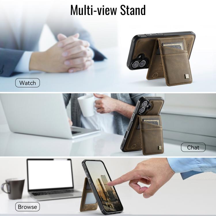 For iPhone 16 AutSpace A12 MagSafe Magnetic RFID Card Bag Phone Case(Coffee)