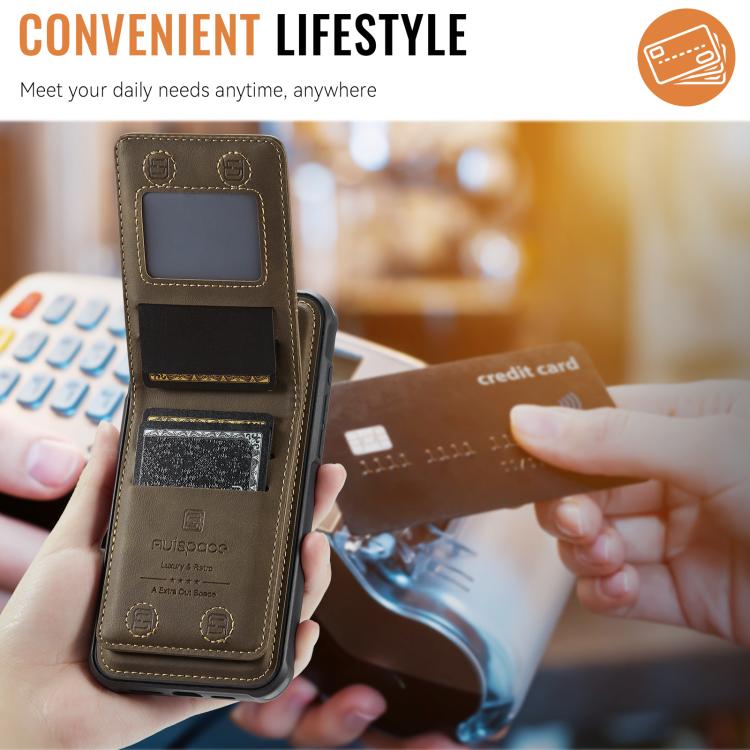 For iPhone 16 AutSpace A12 MagSafe Magnetic RFID Card Bag Phone Case(Coffee)
