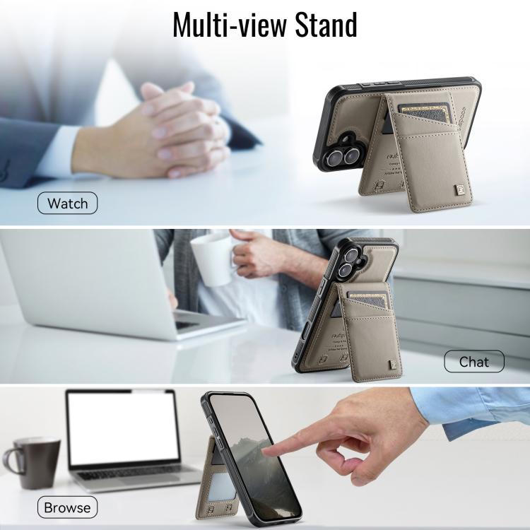 For iPhone 16 AutSpace A12 MagSafe Magnetic RFID Card Bag Phone Case(Khaki)