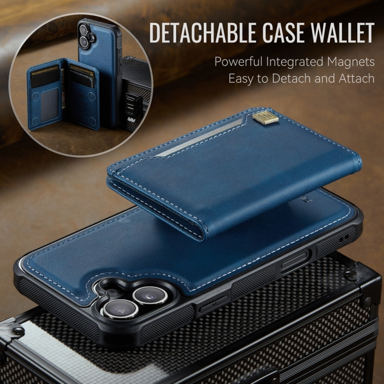 For iPhone 16 Plus AutSpace A13 MagSafe Magnetic RFID Flip Card Bag Phone Case(Blue)