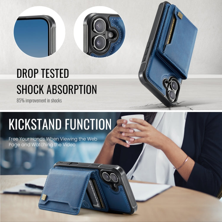 For iPhone 16 Plus AutSpace A13 MagSafe Magnetic RFID Flip Card Bag Phone Case(Blue)