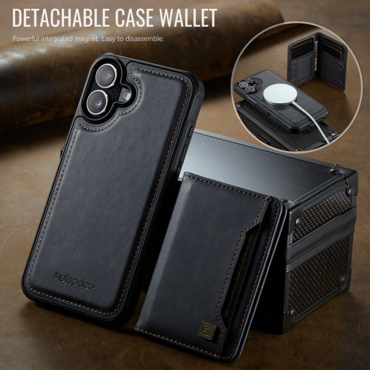 For iPhone 16 Plus AutSpace A13 MagSafe Magnetic RFID Flip Card Bag Phone Case(Black)