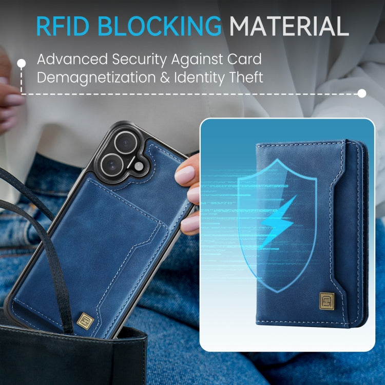For iPhone 16 AutSpace A13 MagSafe Magnetic RFID Flip Card Bag Phone Case(Blue)
