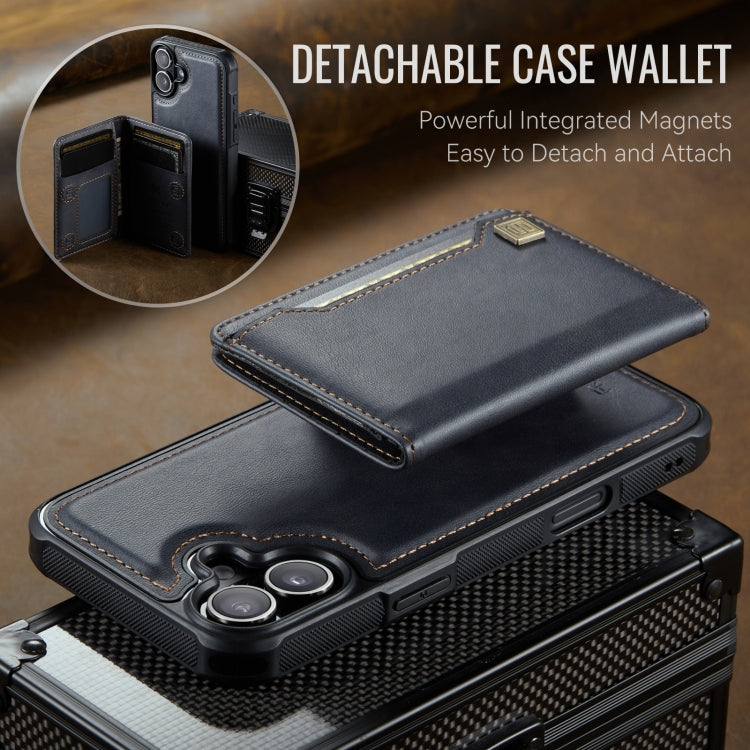 For iPhone 16 AutSpace A13 MagSafe Magnetic RFID Flip Card Bag Phone Case(Black)