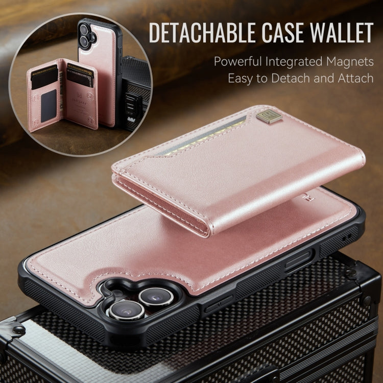 For iPhone 16 AutSpace A13 MagSafe Magnetic RFID Flip Card Bag Phone Case(Rose Gold)