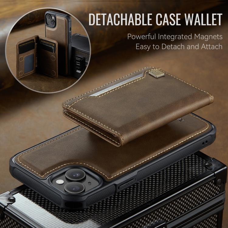 For iPhone 14 Plus AutSpace A13 MagSafe Magnetic RFID Flip Card Bag Phone Case(Coffee)